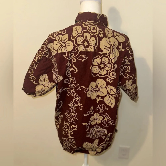 Harley Davidson Motorcycles Cotton Hawaiian Shirt Short Sleeve Men's Size Medium - Picture 2 of 5